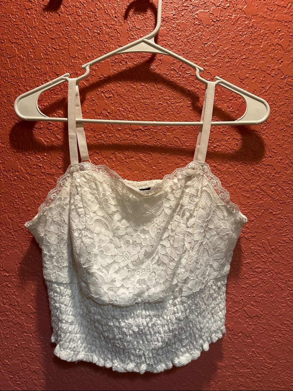 Lace Smocked White Cami Top with Adjustable Straps